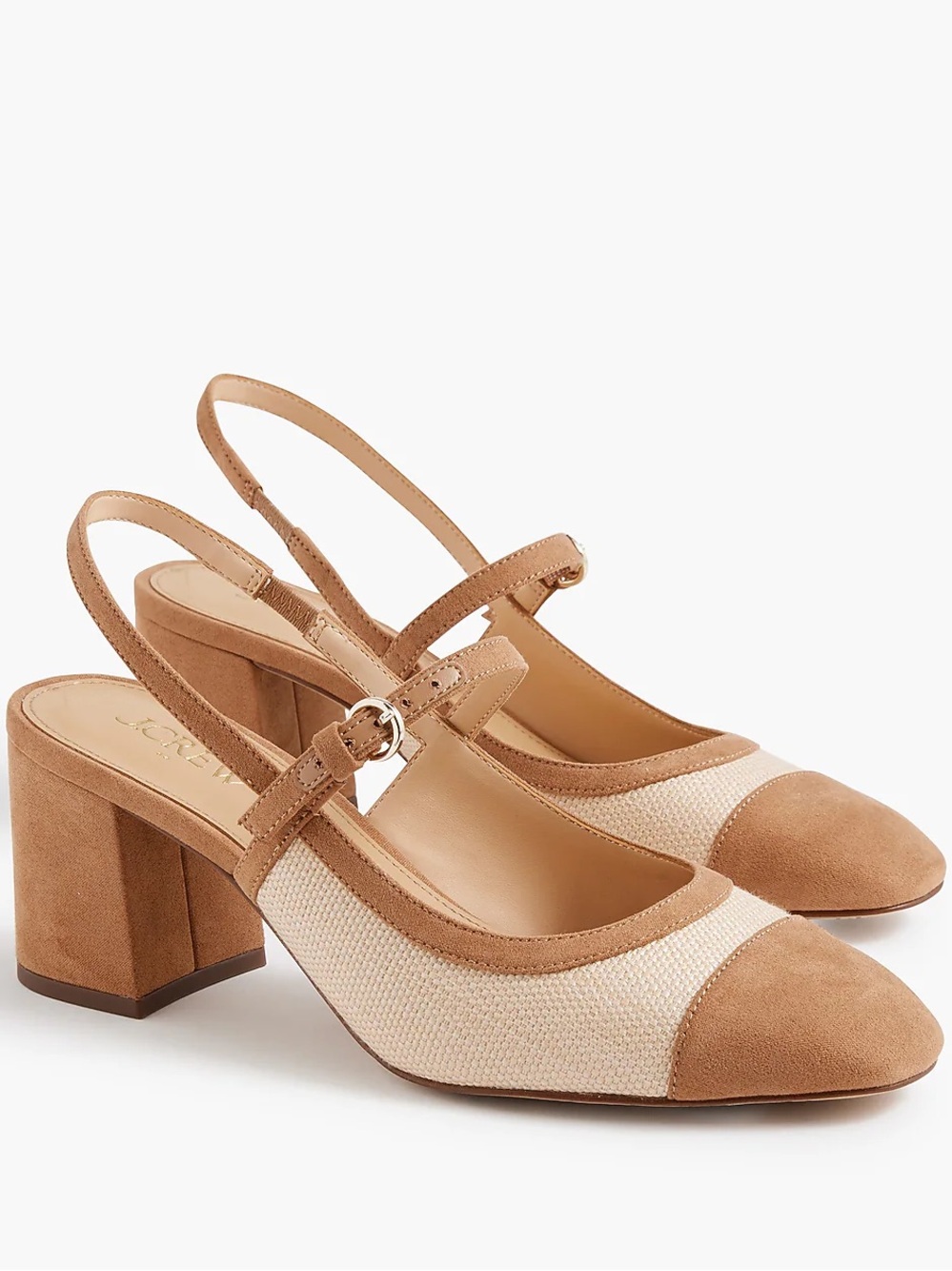 J. Crew Factory Two-Tone Slingback Block Heel in Tan and Cream